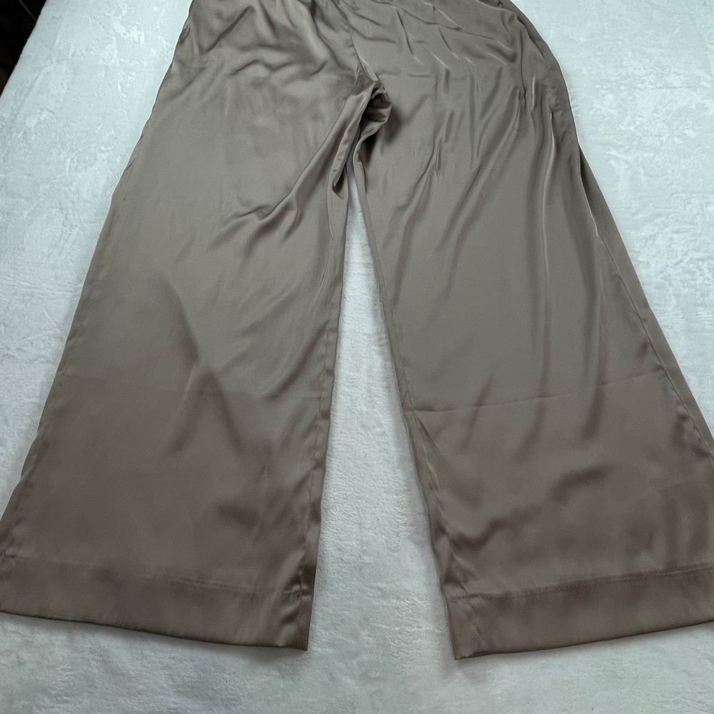Abercrombie & Fitch Women XL Taupe Satin Wide Leg Elastic Waist Pants Trousers - Picture 12 of 13